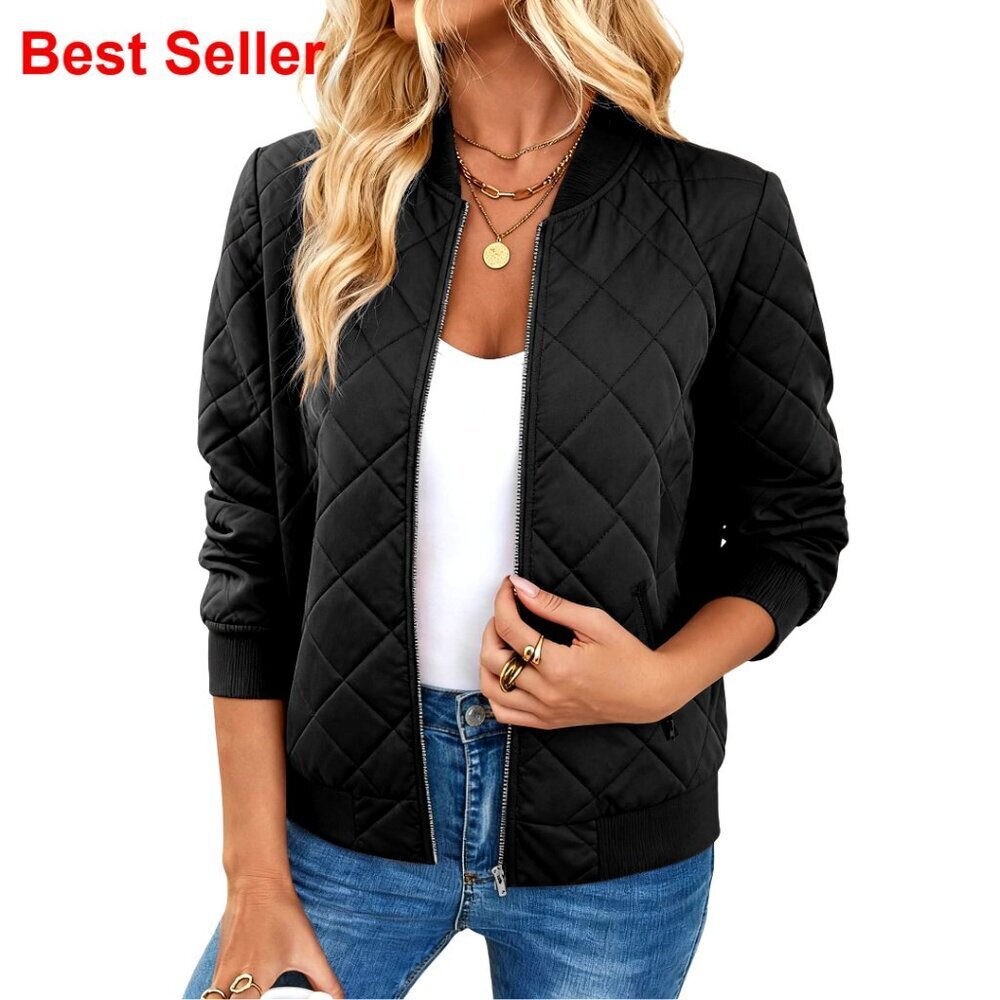 Quilted Bomber Jacket Zip Up Lightweight Fashion Coats Fall Outfits